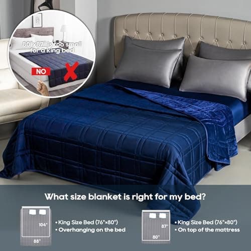 King Size Weighted Blanket 35lb(88''x104'', Dual-Sided), Cozy Warm Velvet & Cooling Tencel Fabric Reversible King Weighted Blanket for Adults & Couple All Season Use - Carry Bag Included, Navy Blue 5