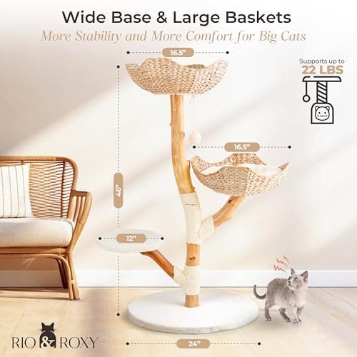 Real Wood Modern Cat Tree Tower for Indoor Cats Large Adult, Wooden Kitty Climbing Tower with Scratching Post and Bed, Boho Aesthetic Luxury Pet Furniture by Rio & Roxy 5