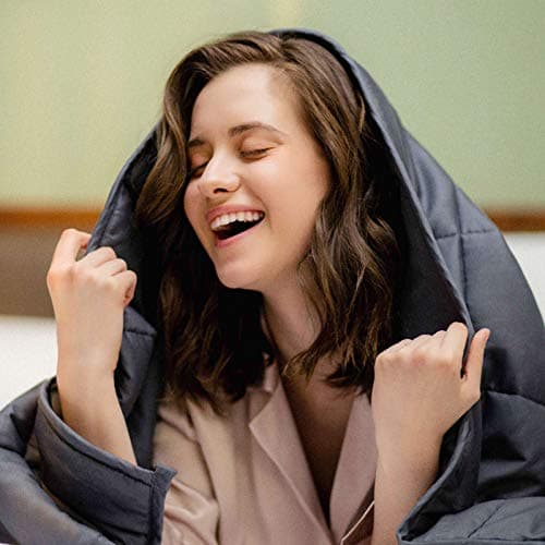 Smart Queen Weighted Blanket for Adults (5 lbs, 41"x 60", Throw Size), Soft Heavy Throw Blanket for Napping, Bed & Fall Season, Machine Washable, Soft Cotton 5