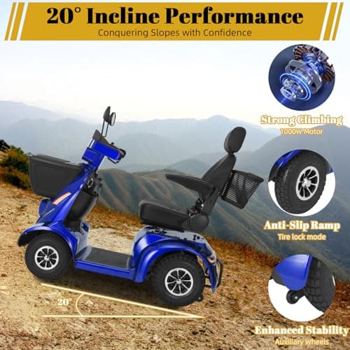 MS02 MAX All Terrain 1000W Electric Mobility Scooter for Adults& Seniors - 500LBS Load & 32 Miles Range Powerd Wheelchair Device w/Off-Road Absorber, Bluetooth Speaker, Dual Baskets, LED Light System 7