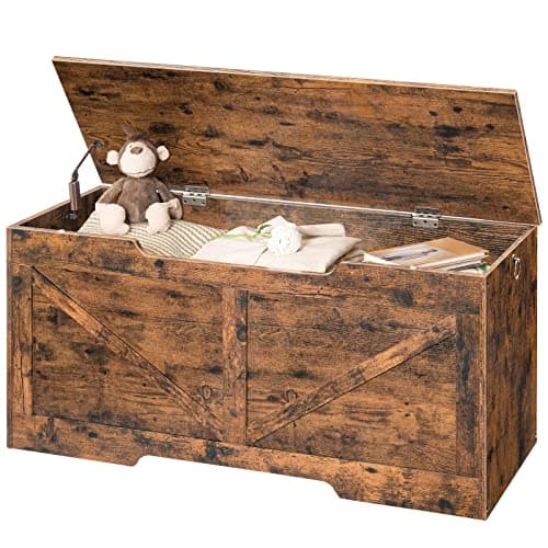 HOOBRO Storage Bench, 43.3” Retro Wooden Storage Chest with U-Shaped Cut-Out Pull, Safety Hinge, Supports 220 lb and Easy Assembly for Toy Box Organizer (Rustic Brown) BF772CW01 8
