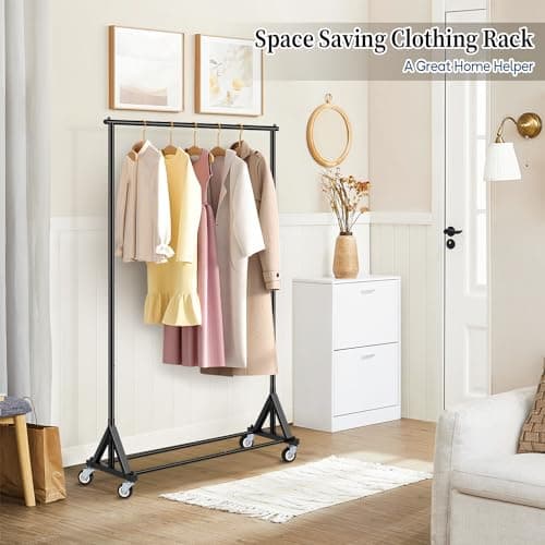 SLEEPING LAMB Heavy Duty Clothes Rack, Rolling Clothing Racks for Hanging Clothes Metal Garment Racking With Wheels, Clothes Hanger for Coats, Shirts, Sweaters Wardrobe Rack (Black) 6