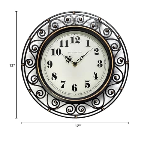 Park Madison Decorative Iron Style Wall Clock 12 Inch Silent Battery Operated Vintage Elegant Retro Clocks for Living Room Decor, Kitchen Office Dining Room Bedroom School Classroom (13736) 6