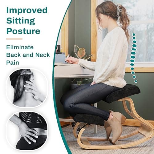 NYPOT Ergonomic Kneeling Chair with 2 Knee Pads - Adjustable Height Rocking Knee Chair for Posture and Back Support for Home and Office - Angled Kneeling Stool, Smokey Black 3