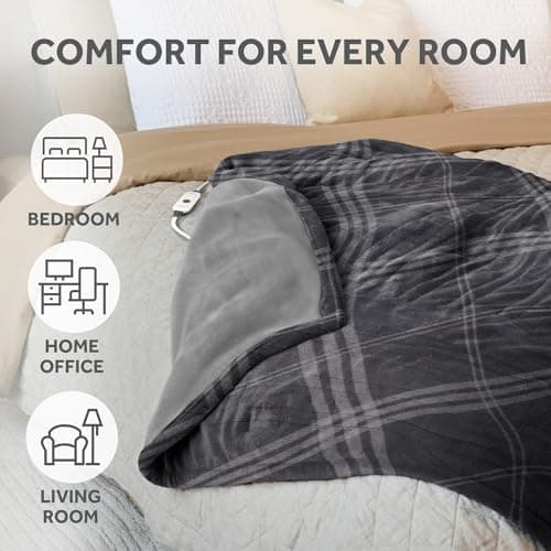 Sunbeam 50"x60" Electric Heated Throw Blanket, 4 Heat Settings, Auto Shut-Off, Machine Washable - Grey Galway Plaid 5