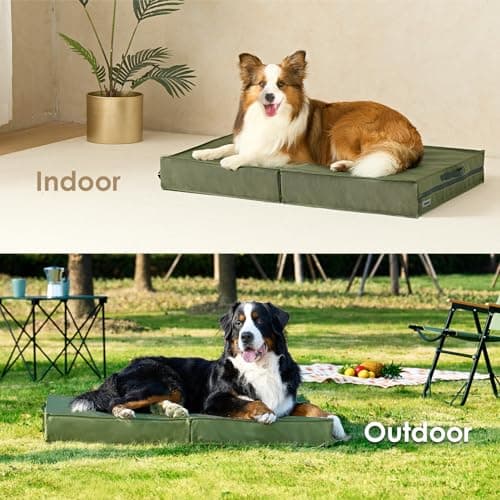 EHEYCIGA Foldable Waterproof Dog Beds for Large Dogs - Outdoor Orthopedic Dog Bed with Washable Removable Cover, Pet Bed Mattress with Handle, Olive Green, 36 x 27 x 3.5 inches 7