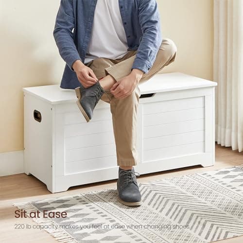 VASAGLE Storage Chest, Storage Bench with 2 Safety Hinges, Farmhouse Style, 15.7 x 39.4 x 18.1 Inches, for Entryway, Bedroom, Living Room, Cloud White ULSB061T10 8