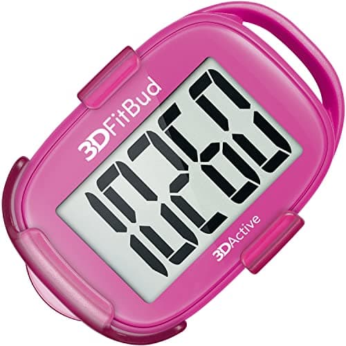 3DActive 3DFitBud Simple Step Counter Walking 3D Pedometer with Clip, Lanyard Accurate Step Tracker Large Display, Easy to Use for Kids Men Women Adult Seniors Daily Step Tracking - A420S - Pink