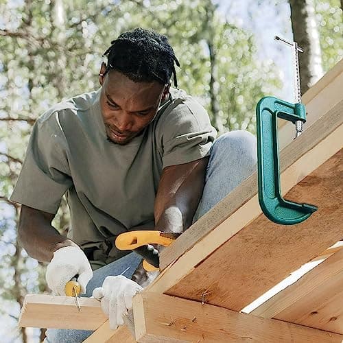 WOPPLXY 4 Pcs 6 Inch Heavy Duty C Clamps, Industrial Strength, 1200lbs Load Limit, Quality Iron C Clamps with Sliding T-Bar Handle, C-Clamp Set for Woodworking, Welding, and Building 6