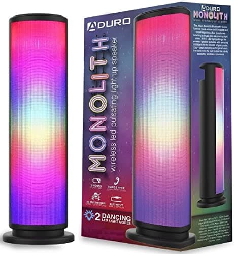 Aduro LED Wireless Speaker with Pulsating Lights, Wireless Color Changing Portable Outdoor Party Tower Speaker Universal, Black
