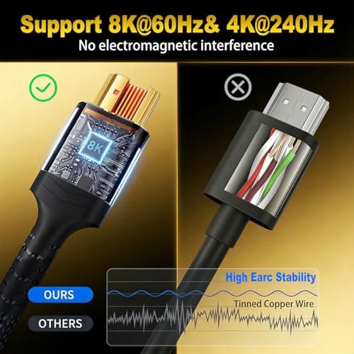 𝟑𝐫𝐝 - 𝐆𝐞𝐧 10K 8K HDMI Cable 2.1, 1.5FT 3.3FT 5FT 6.6FT 10FT 13FT 16FT 20FT 25FT, 48Gbps Gold-Plated Ultra High Speed Military Grade Nylon Braided HDMI Cord 8K@60Hz /4K@120Hz, HDCP 2.2&2.3(1.5FT) 5