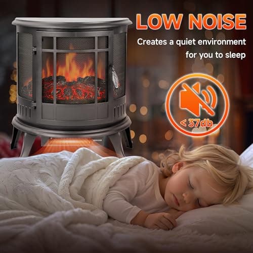 25in Electric Fireplace Heater Stove - Infrared Heater with Realistic LED 3D Flames and Remote Contro, Fire Place Electric, Fake Freestanding Fireplace for Indoor Use, Timer, 750 | 1500W 5