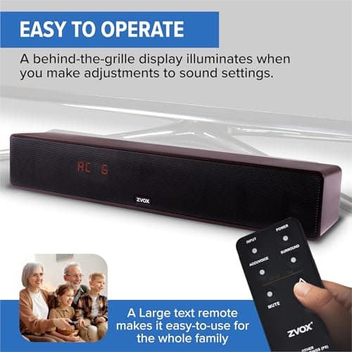 ZVOX Dialogue Clarifying Sound Bar With Patented Hearing Technology - AccuVoice TV Soundbar AV157 Titanium - Twelve Levels of Voice Boost - Home Theater Audio Speakers 6