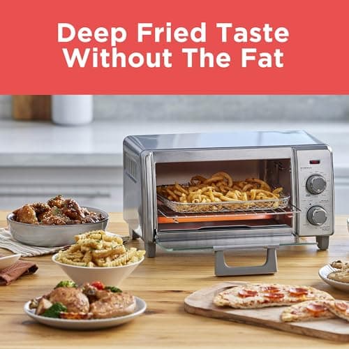 BLACK+DECKER Crisp 'N Bake Air Fry Countertop Convection Toaster Oven, Medium Capacity, 4-Slice, 5-in-1, Fits 9” Pizza, 30-Min Timer, Bake, Broil, Air Fry, Toast, Keep Warm, Stainless Steel 7