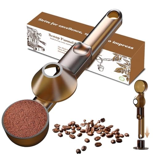 Coffee Scoop with Funnel for Ground Coffee, Protein Powder & Tea, for Reusable K Cup Refiller, 2TBSP Mess-Free, Funnel Design Prevents Spills (Translucent Brown, 1-Pack)