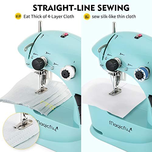 Magicfly Mini Sewing Machine with Extension Table, Dual Speed Portable Sewing Machine for Beginners with Light, Sewing Kit for Household Use, Blue 5