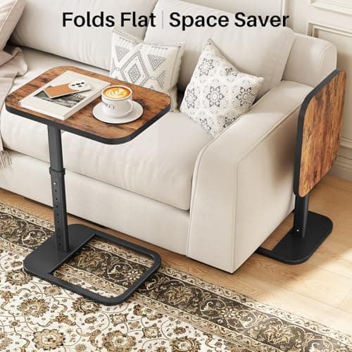 Kitstorack TV Tray Table, Adjustable Height & Flip-Top & Rounded Metal Corners, Snack Table for Couch, Sofa, Bed, Chair, Living Room, C Shaped End Side Table for Eating, Dinner or Laptop, Small Spaces 7