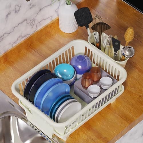 Stanplas 3pc Large Dish Drying Rack, Space Saving Dish Rack for Kitchen Counter, Plastic Dish Rack with Cutlery Holder and Dish Drainer 8