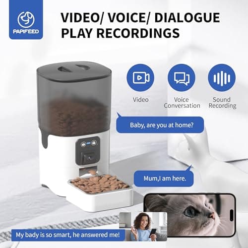 PAPIFEED Automatic Cat Feeder Adjustable Angle‌ Two-Way Audio 2.4G WiFi Pet Feeder with Camera Easy to Clean Detachable Feeding Schedule 1-10 Meals Per Day Perfect for Cats Small Dogs 6L Capacity 6
