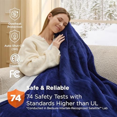 Bedsure Heated Blanket Throw Blanket - Fast Heating Electric Blanket, Soft Flannel Heated Throw with 4 Time Settings, 6 Heating Settings, Warm Gifts for Grandma Granpa (50x60 inches, Pageant Blue) 7