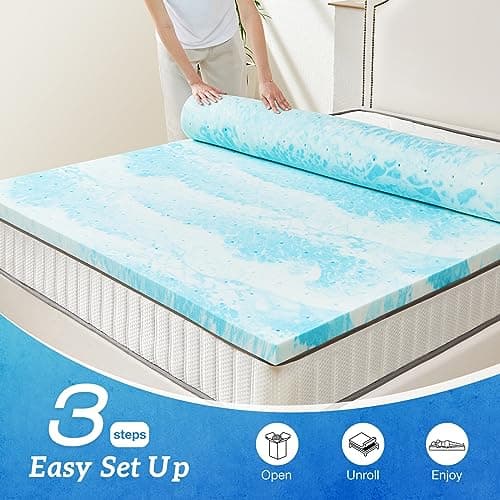 Sweetcrispy Mattress Topper Queen, 4 Inch Thick Memory Foam Gel Infused Cooling Toppers Pad for Queen Size Bed, Sleeper Sofa, RV, Camper, CertiPUR US Certified, Ventilated and Breathable, Blue 6