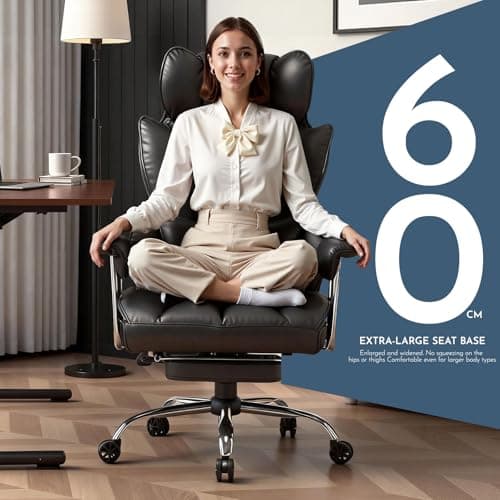 Efomao Big and Tall Office Chair with Foot Rest 400LBS, PU Leather Computer Chair, Heavy Duty Executive Office Chair with Lumbar Support, Black Home Office Chairs 5