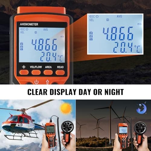 VEVOR Split Handheld Anemometer, 14-140, Digital Wind Speed CFM Meter Gauge with LED Backlight Screen, Measures Wind Velocity Temperature Air Flow, for Sailing Surfing Flying HVAC 5