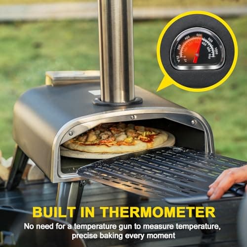 Outdoor Pizza Oven aidpiza 12" Wood Pellet Pizza Ovens With Rotatable Round Pizza Stone Portable Wood Fired with Built-in Thermometer Pizza Stove for Outside Backyard Camping Picnics 6