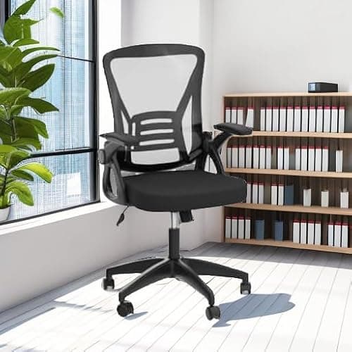naspaluro Ergonomic Office Chair, Mid Back Desk Chairs with Adjustable Height, Swivel Chair with Flip-Up Arms and Lumbar Support, Breathable Mesh Computer Chair for Home/Study/Working, Dark Black 6