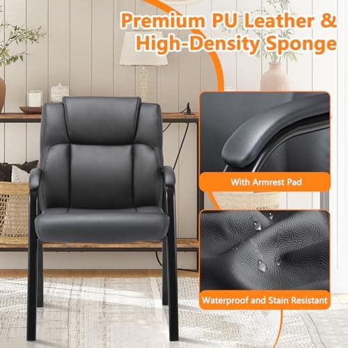 CLATINA Leather Guest Chair with Padded Arm Rest for Reception Meeting Conference and Waiting Room Side Office Home Black 4 Pack 7