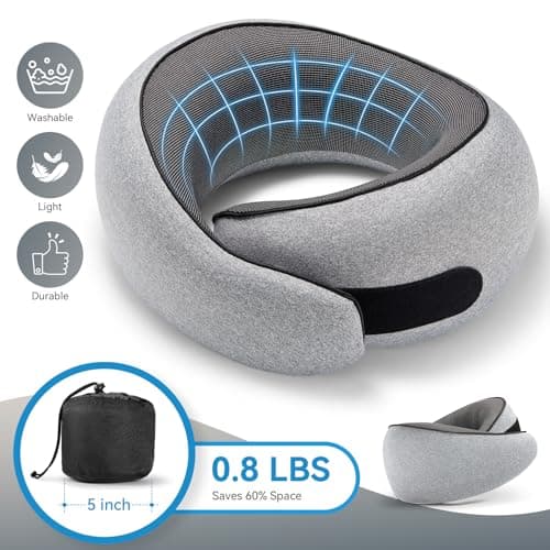 SZXYX Travel Pillows - 100% Pure Memory Foam Neck Pillow for Airplanes, Comfortable Breathable Cover, 360° Support Stowable Pillows for Sleeping, Car, Airport Travel Essentials Dark Grey 5