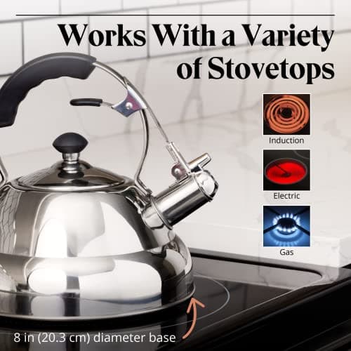 Willow & Everett Whistling Tea Kettle for Stove Top - 3.17 Quart Tea Pots for Stove Top w/Stainless Steel, Mirror Finish & Strainer 5