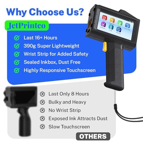 0.5 Inches Print Height Intelligent Handheld Inkjet Printer Lasts 16H Weighs Only 390g for Batch Code Date Lot Number Print on Plastic Carton Wood Metal Glass Aluminum with 42ml Fast Dry Ink (Black) 7