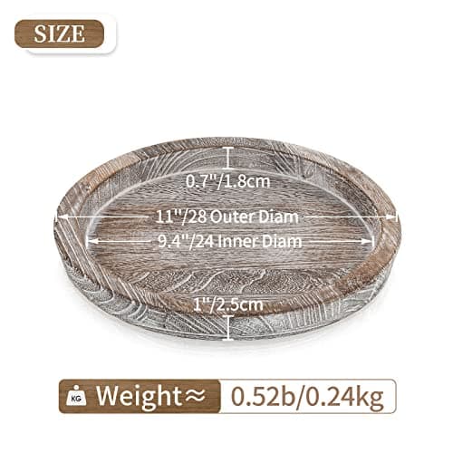 Hanobe Decorative Tray for Coffee Table: Round Candle Plate Holder Centerpieces for Dining Room Kitchen - Wooden Farmhouse Tray Vintage Home Decor 5