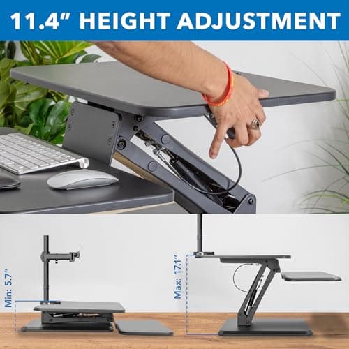 Mount-It! Standing Desk Converter, Stand Up Desk Riser with Dual Monitor Mount, Adjustable Workstation in Black, Top Platform 23" Wide, Keyboard Mouse Tray 27" Wide, Raises 5" to 17" Tall 6