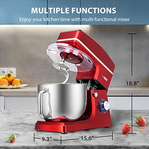 VIVOHOME 7.5 Quart Stand Mixer, 660W 6-Speed Tilt-Head Kitchen Electric Food Mixer with Beater, Dough Hook, Wire Whip, and Egg Separator, Red 7