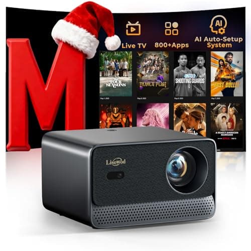 Projector with WiFi and Bluetooth: [1800 ANSI/Ai Auto Focus/800+ Apps/Compatible with Netflix] Outdoor-Projector 4K Support 1080P Smart Live TV Movie Lisowod L03Pro Projector for Home Theater