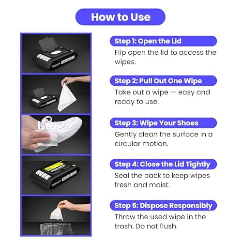 Shoe wipes Pack of 2 Total 60 Pcs Sneakers Cleaning Quick Wipes Removing Dirt and Stains with Disposable Shoe Wipe 6