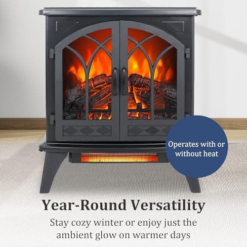 Innoflame 24" Electric Fireplace, Freestanding Fireplace Heater w/Realistic Flame, Remote, Timer, Adjustable Brightness, Thermostat, Overheating Protection, 1500W, Black 8