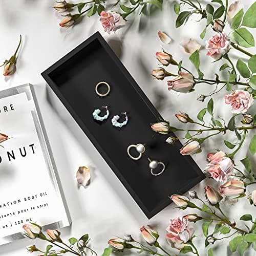 ZHWS Bathroom Tray Countertop for Toiletries, Black Vanity Tray for Makeup Perfume Decor Candle, Bamboo Kitchen Tray for Soap Dispenser Salt Pepper Brush Holder 11.3” L x 4.4” W x 1.1” H 6