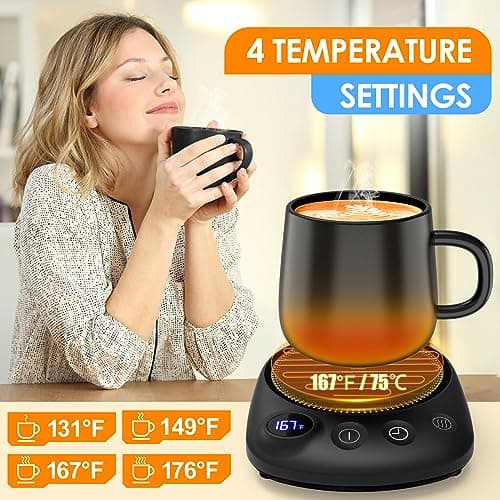 KitchekShop Coffee Mug Warmer - Fastest Heating & Highest Temperature, Coffee Cup Warmer for Desk Auto Shut Off, 4 Temp Settings & 1-12H Timer, Smart Electric Beverage Warmer for Coffee, Tea (Black) 3