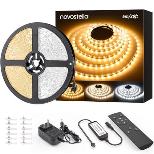 NOVOSTELLA 20ft Tunable White LED Strip Light kit Dimmable 3000K-6500K 24V LED Tape Light with Remote Flexible Rope LED Ribbon for Bedroom Home Lighting Mirror Kitchen Bar Cabinet Daylight Warm White