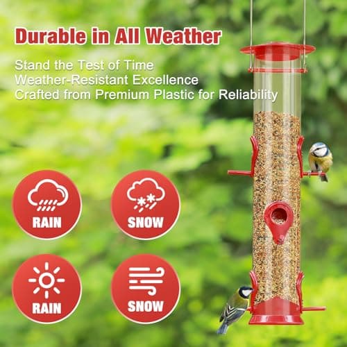 ERYTLLY 2 Pack Bird Feeders for Outdoors Hanging with 6 Feeding Ports Extra Thick Solid Tube Transparent Weatherproof Water Resistant Great for Attracting Birds Garden 6