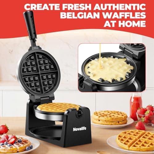 Waffle Maker, Rotating Belgian Waffle Maker, 180° Flip Waffle Iron, Non-Stick Plate, Adjustable Browning Control, Foldable Cool Touch Handle, Removable Drip Tray, Space Saving Storage, Stainless Steel 7
