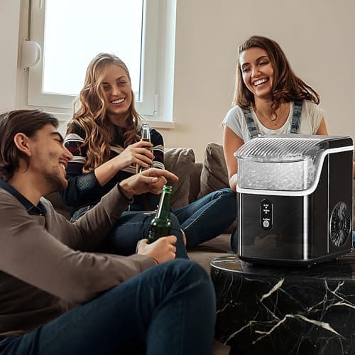 Antarctic Star Nugget Ice Makers Countertop, Pebble Ice Machine with Chewable Pellet Ice, 34Lbs/24H, Self-Cleaning, Sonic Ice, One-Click Operation, for Kitchen,Office Stainless Steel Black 7