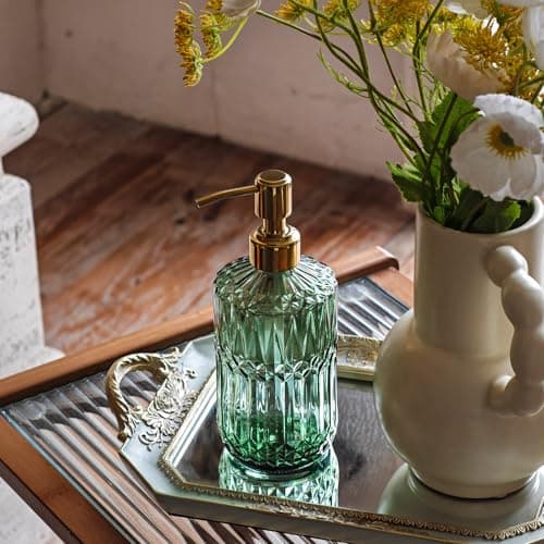 JASAI 18Oz Green Glass Soap Dispenser with Gold Rust Proof Pump, Refillable Kitchen soap Dispenser for Dish Soap, Soap Dispenser Bathroom for Hand soap, Lotion, Body Wash. 6