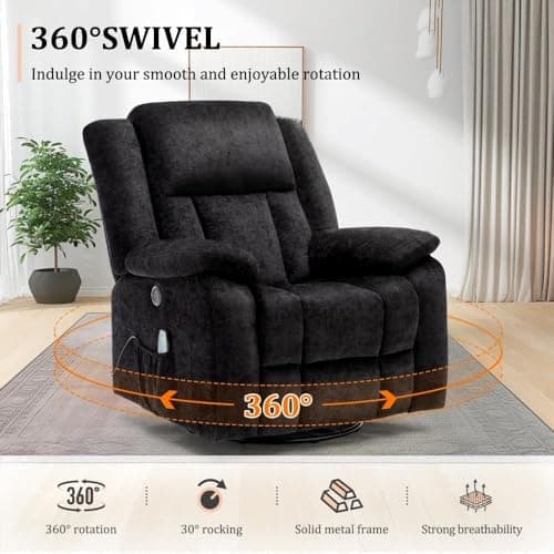 Korser Rocker Recliner Chair, Glider Recliner Chairs for Adults, 360° Swivel Recliner with Massage and Heating, Rocking Recliner Chair with Side Pockets and USB for Living Room, Nursery, Bedroom 6