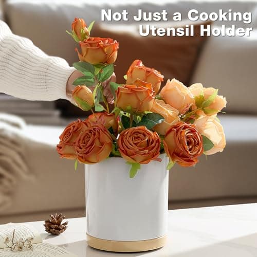 Meolibour Extra Large Porcelain Like Kitchen Cooking Utensil Holder, 360° Rotating Utensil Crock, 7.2" Unbreakable for Countertop, for Farmhouse Kitchen Decor with Rotatable and Detachable Base 7