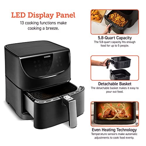 COSORI Air Fryer 5.8QT Pro Gen Smart 11-in-1 Toaster Oven , 100 Recipes Cookbook, 200+ Online Recipes , APP and Touch Screen Control, Works with Alexa & Google Assistant, Dishwasher-Safe Square Basket 10