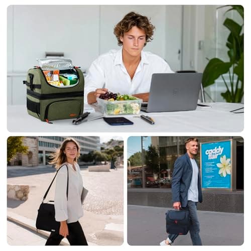 MIER Dual Compartment Lunch Bag Tote with Shoulder Strap for Men and Women Insulated Leakproof Cooler Bag, Black 6